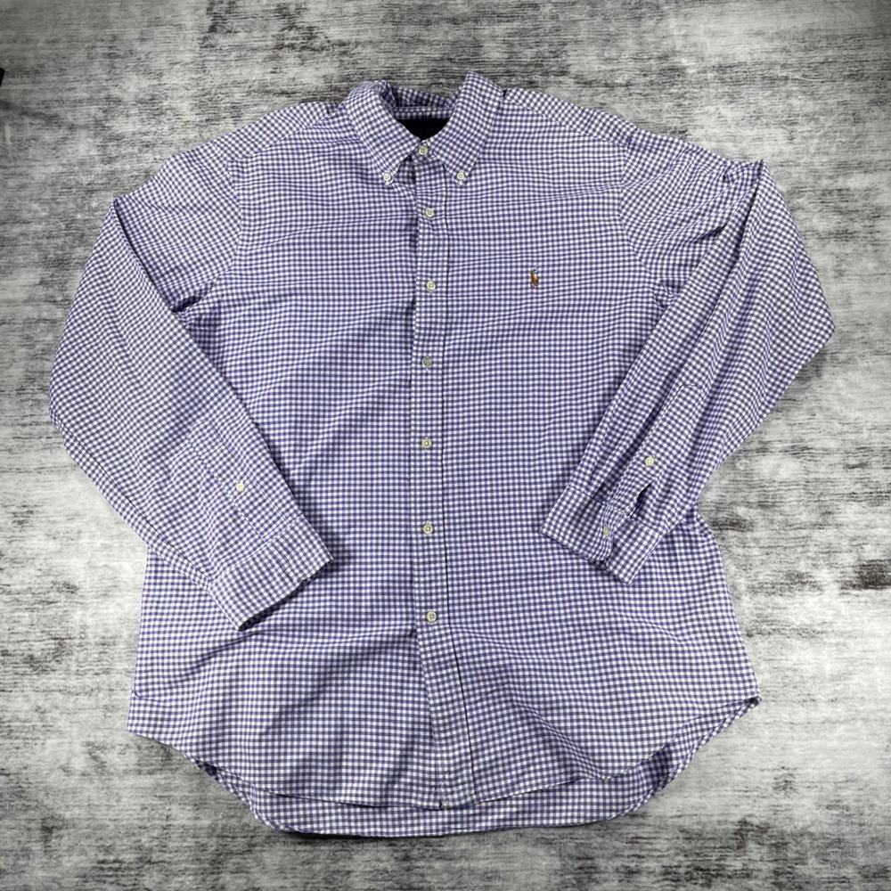 Ralph Lauren Mens XL Purple Gingham Check Long Sleeve Button Down Pony Logo